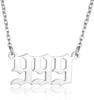 Angel Number Necklace Stainless Steel Old English Numerology Jewelry 111 222 333 444 555 666 777 888 999 Lucky Number Minimalist Pendant for Women