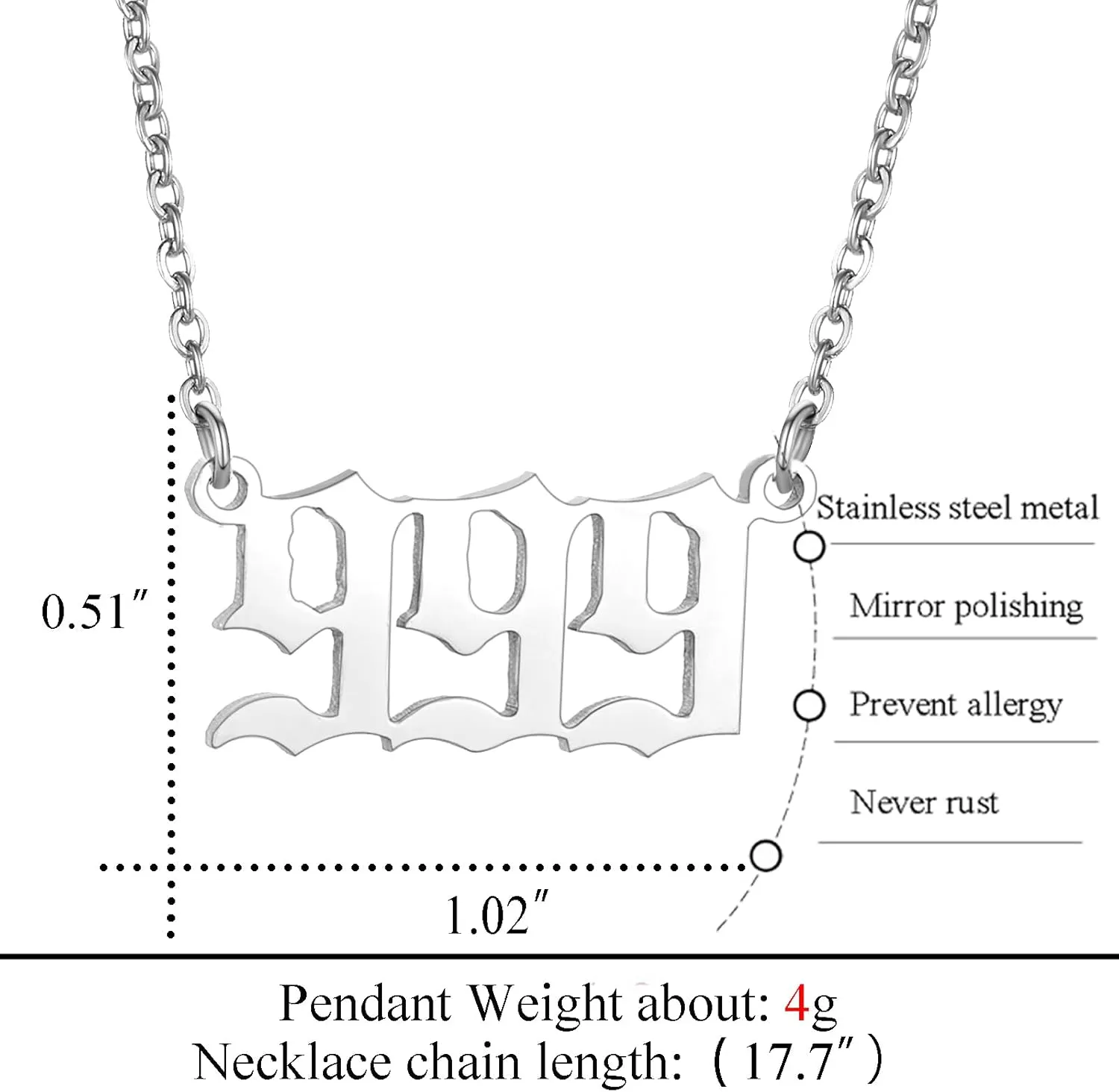Angel Number Necklace Stainless Steel Old English Numerology Jewelry 111 222 333 444 555 666 777 888 999 Lucky Number Minimalist Pendant for Women