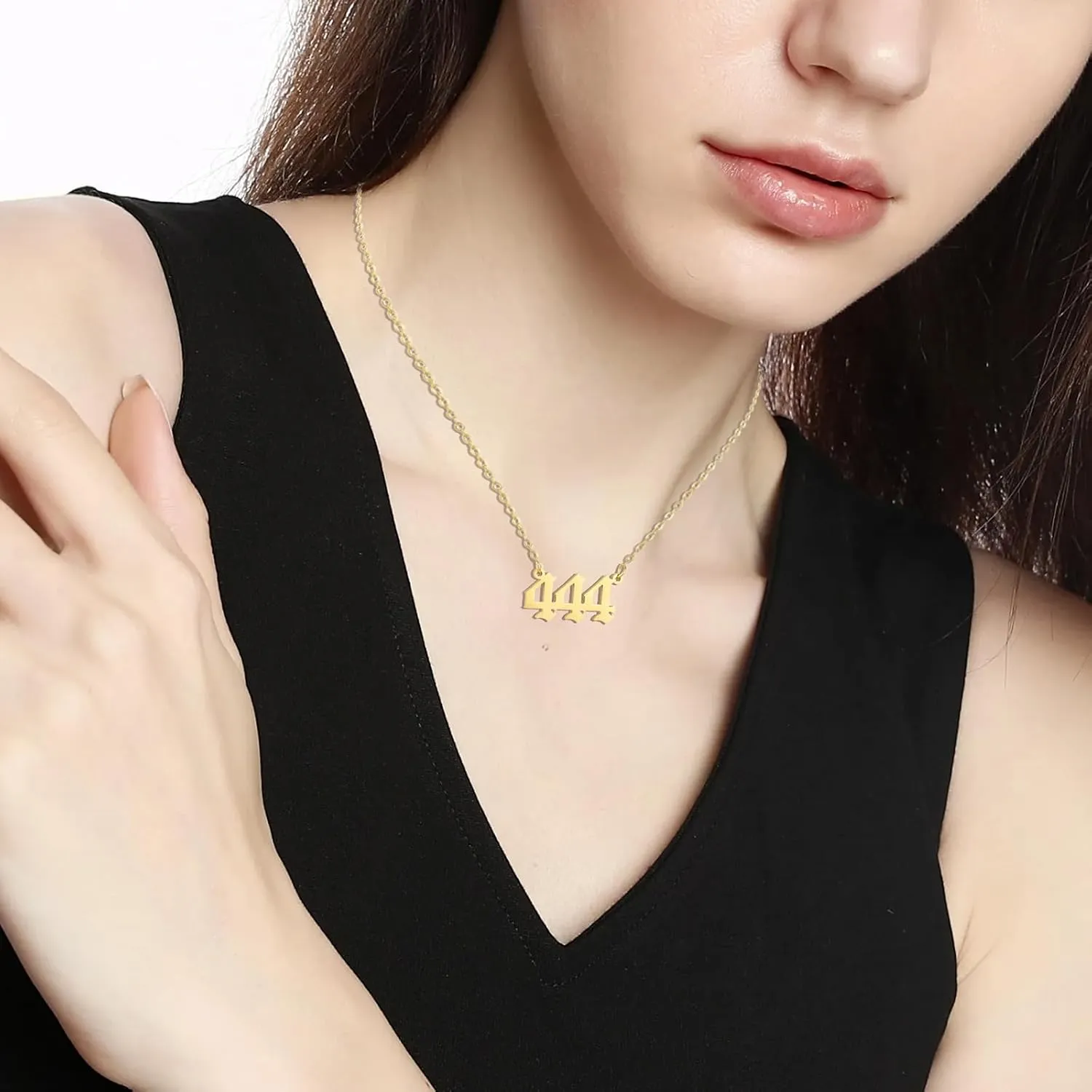 Angel Number Necklace Stainless Steel Old English Numerology Jewelry 111 222 333 444 555 666 777 888 999 Lucky Number Minimalist Pendant for Women