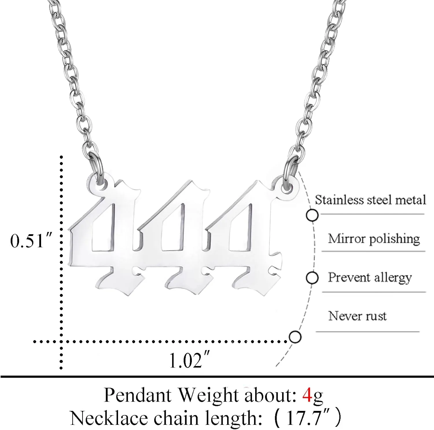 Angel Number Necklace Stainless Steel Old English Numerology Jewelry 111 222 333 444 555 666 777 888 999 Lucky Number Minimalist Pendant for Women