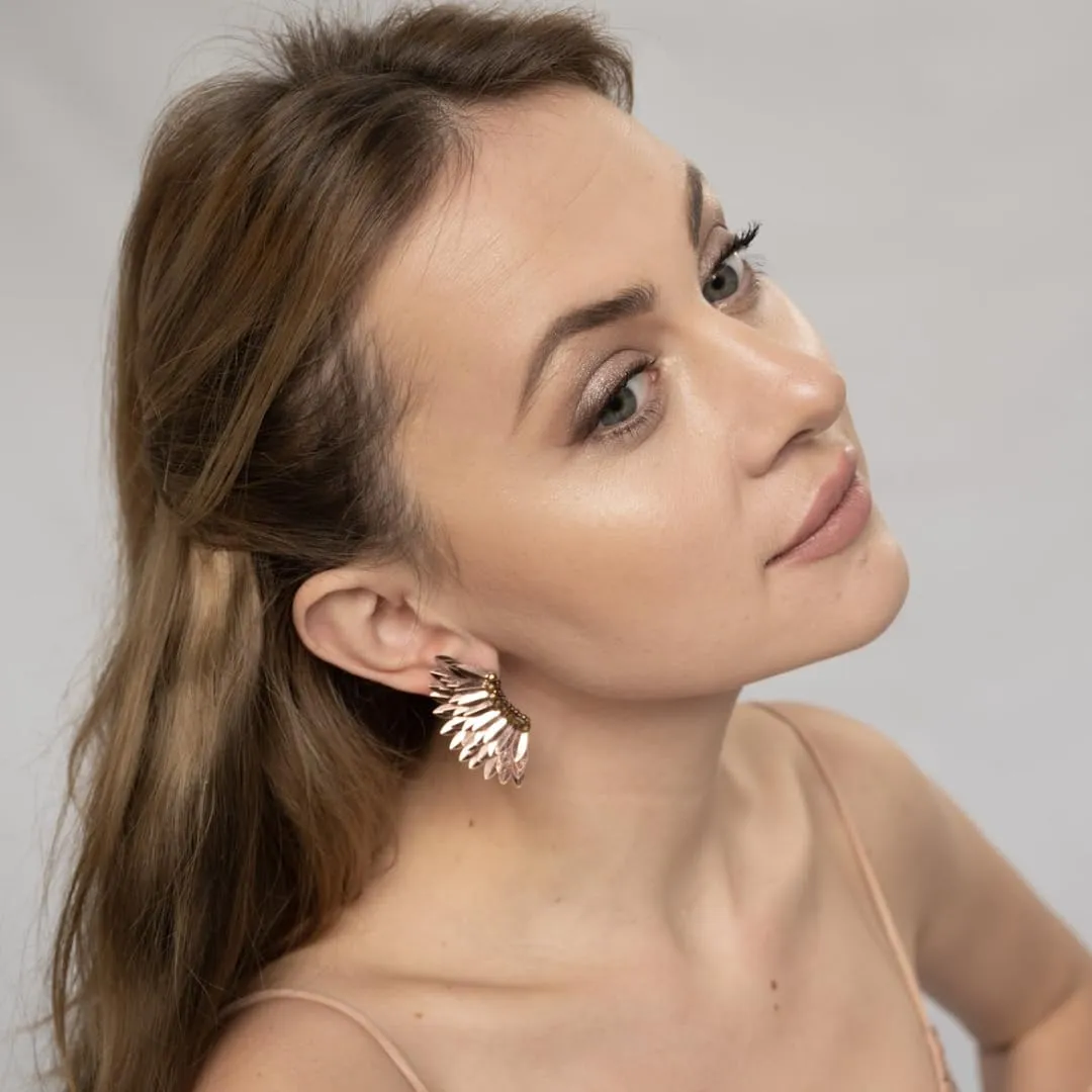 Angel wing earrings for women, Small statement Handmade Prom Earrings, Wings stud for girls, Beaded Butterfly winged Earrings