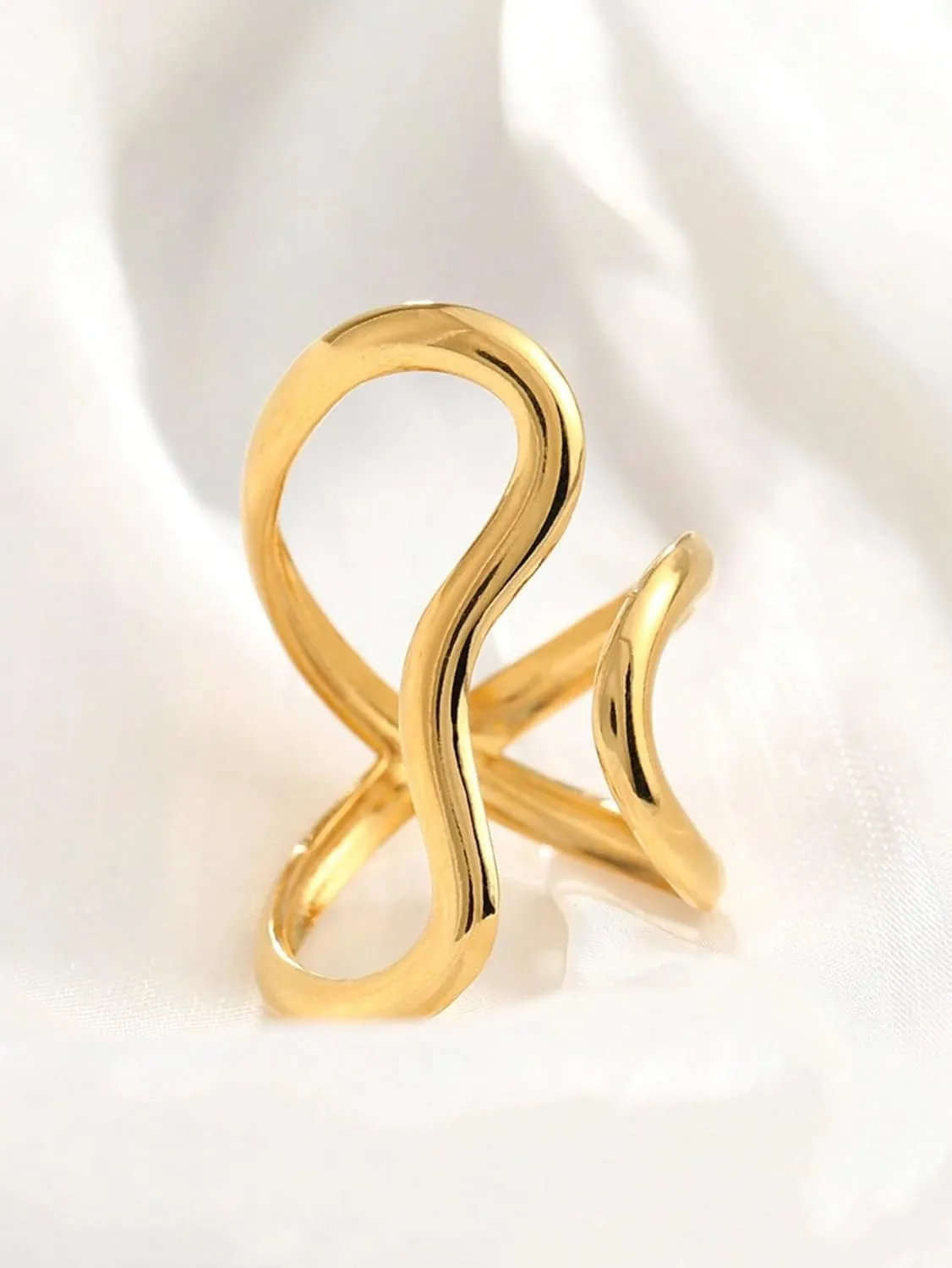 Angyape Gold Thumb Rings for Women/Men,Chunky Asymmetrical Wave Curve Open Ring Stainless Steel Adjustable Plated Ring Bold Thick Statement Thumb Rings Jewelry Gifts For Women Men