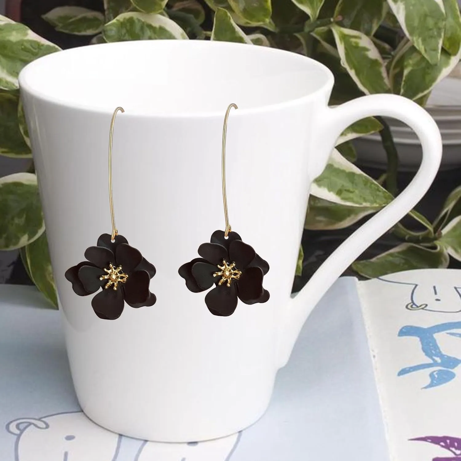 Anmpab Bohemian Matte Flower Dangle Drop Earrings floral Stud Earrings For Women Statement Wedding Holiday Jewelry