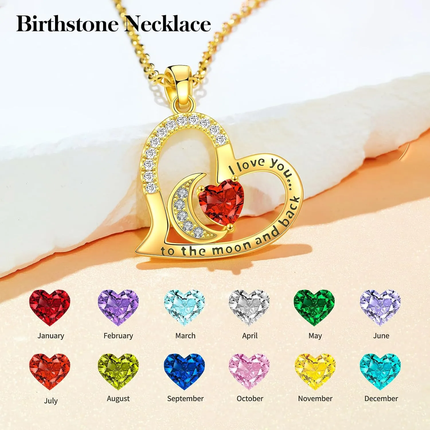 Anniversary Necklace for Women Birthstone Jewelry for Wife Gifts for Her Wife Birthday Gift Ideas Anniversary for Girlfriend I love you to the moon and back Necklaces Filled 925 Sterling Sliver
