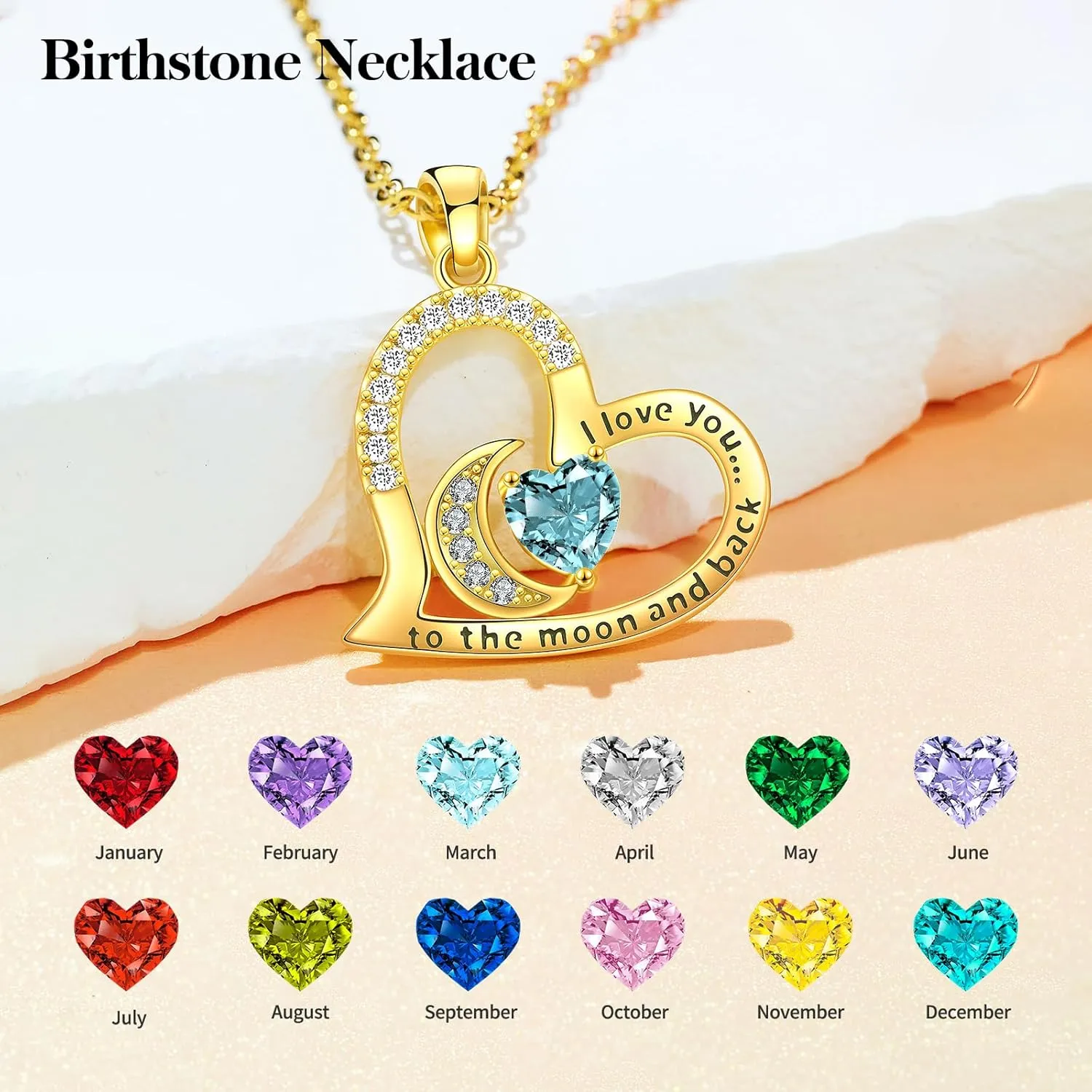 Anniversary Necklace for Women Birthstone Jewelry for Wife Gifts for Her Wife Birthday Gift Ideas Anniversary for Girlfriend I love you to the moon and back Necklaces Filled 925 Sterling Sliver