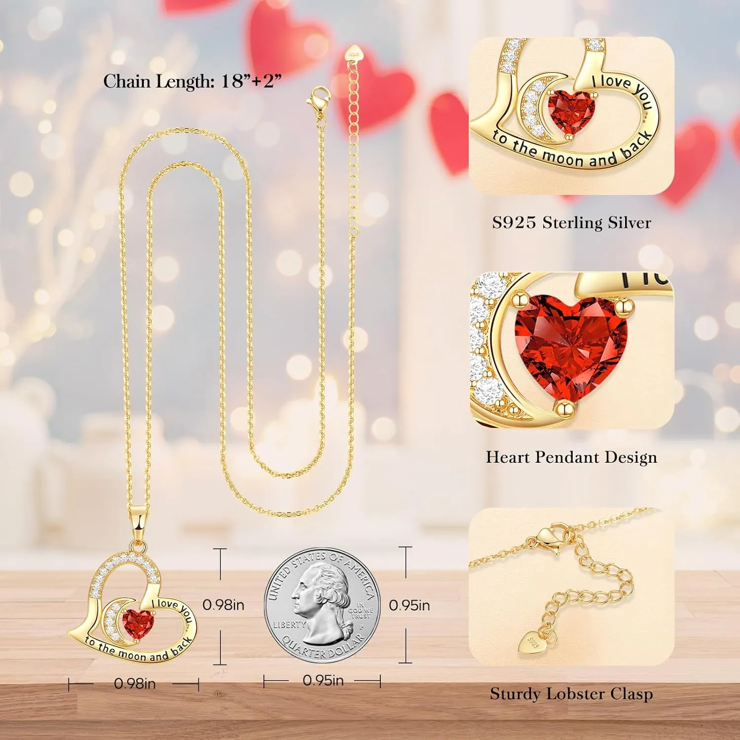 Anniversary Necklace for Women Birthstone Jewelry for Wife Gifts for Her Wife Birthday Gift Ideas Anniversary for Girlfriend I love you to the moon and back Necklaces Filled 925 Sterling Sliver
