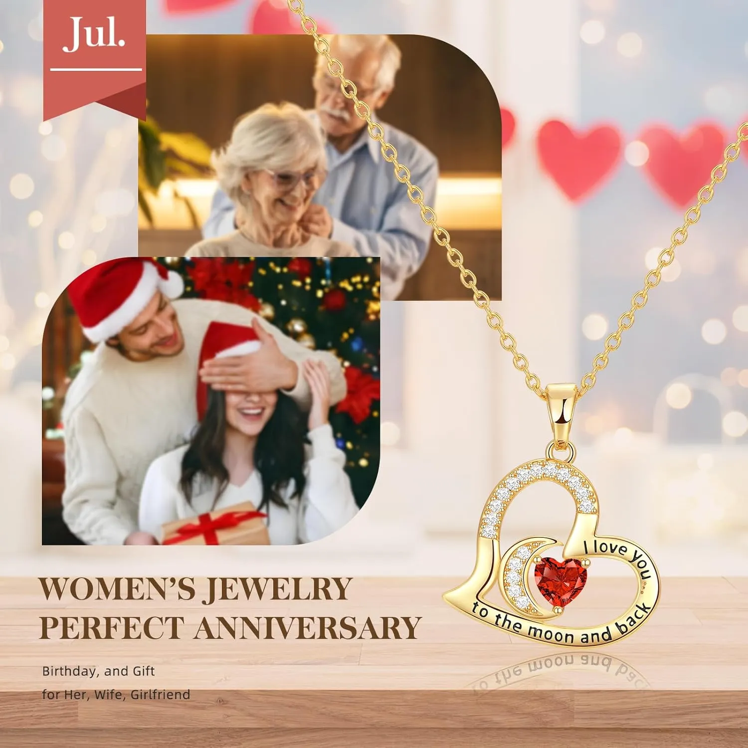 Anniversary Necklace for Women Birthstone Jewelry for Wife Gifts for Her Wife Birthday Gift Ideas Anniversary for Girlfriend I love you to the moon and back Necklaces Filled 925 Sterling Sliver