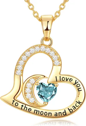 Anniversary Necklace for Women Birthstone Jewelry for Wife Gifts for Her Wife Birthday Gift Ideas Anniversary for Girlfriend I love you to the moon and back Necklaces Filled 925 Sterling Sliver