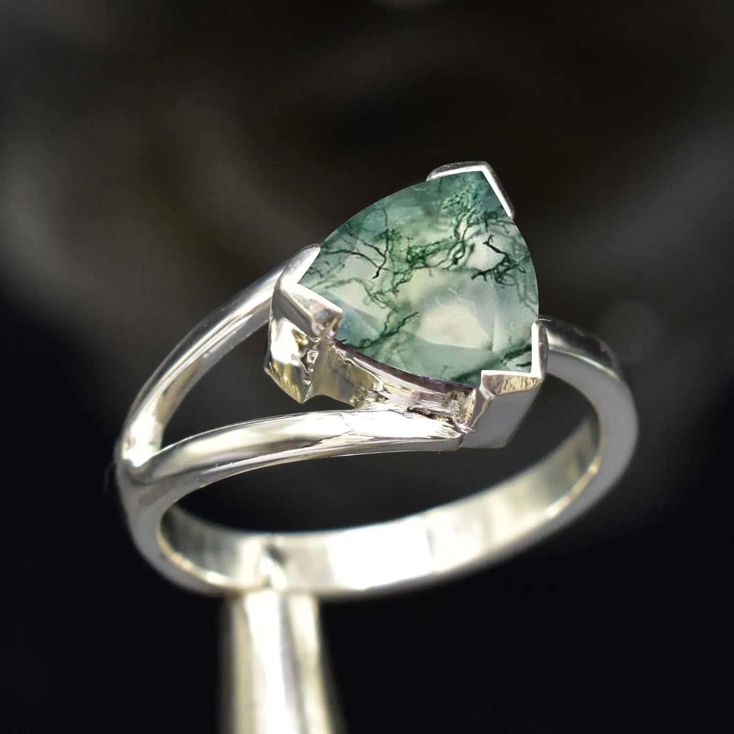 Antique Designer Moss Agate Gemstone Ring 925 Sterling Silver Ring Friendshp Love Gift Women & Girls Heling Green Agate Gemstone Handmade Bohemian Ring (Moss Agate)