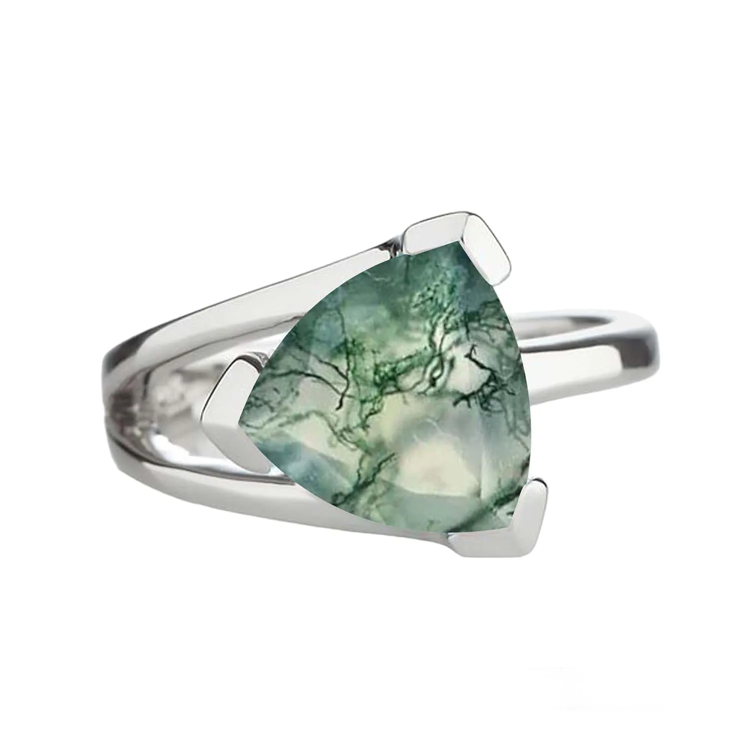 Antique Designer Moss Agate Gemstone Ring 925 Sterling Silver Ring Friendshp Love Gift Women & Girls Heling Green Agate Gemstone Handmade Bohemian Ring (Moss Agate)