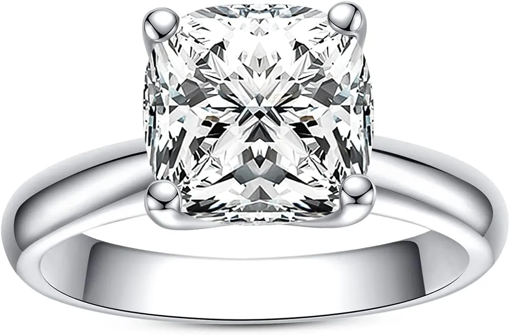 AnuClub Cushion/Emerald/Pear Moissanite Engagement Ring, D Color 925 Sterling Silver, Eternity Wedding Promise Anniversary Band Rings for Women