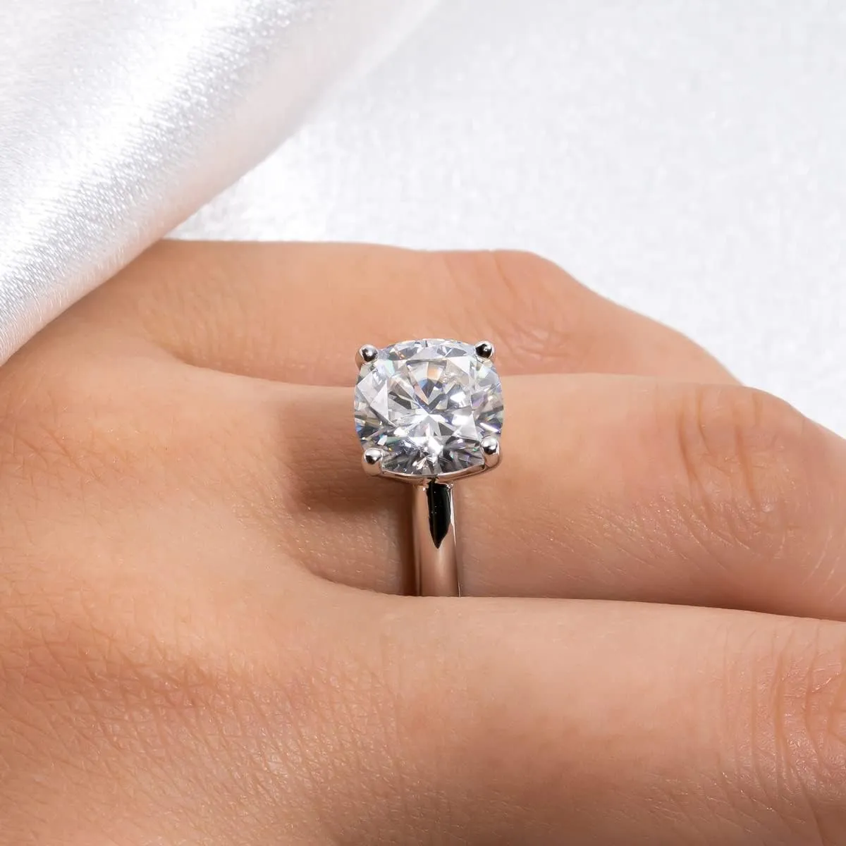 AnuClub Cushion/Emerald/Pear Moissanite Engagement Ring, D Color 925 Sterling Silver, Eternity Wedding Promise Anniversary Band Rings for Women
