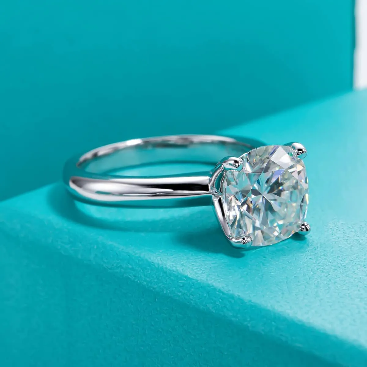 AnuClub Cushion/Emerald/Pear Moissanite Engagement Ring, D Color 925 Sterling Silver, Eternity Wedding Promise Anniversary Band Rings for Women