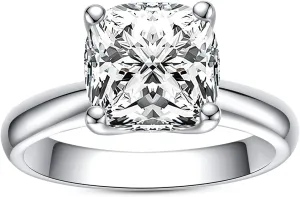 AnuClub Cushion/Emerald/Pear Moissanite Engagement Ring, D Color 925 Sterling Silver, Eternity Wedding Promise Anniversary Band Rings for Women