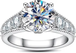 AnuClub Halo Moissanite Engagement Rings 3.8-4.75cttw(3ct Center Stone) D Color VVS1 925 Sterling Silver Vintage Anniversary Wedding Promise Rings for Women with Certificate