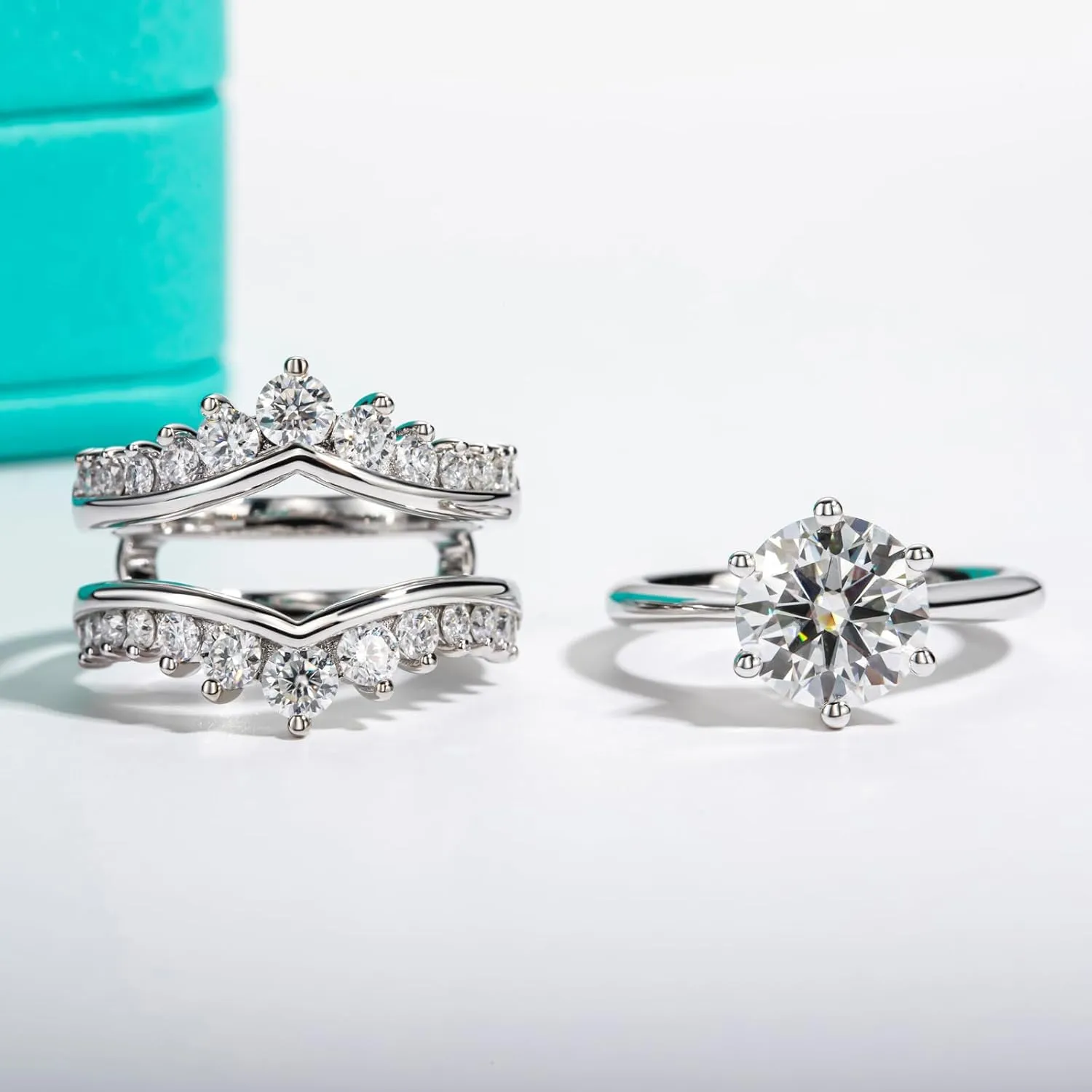 AnuClub Moissanite Engagement Rings Bridal Set 4.52cttw(3CT Center Stone) D Color VVS1 925 Sterling Silver 3-in-1 Wedding Promise Ring for Women with Certificate