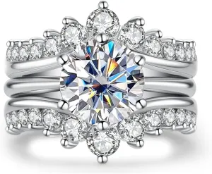 AnuClub Moissanite Engagement Rings Bridal Set 4.52cttw(3CT Center Stone) D Color VVS1 925 Sterling Silver 3-in-1 Wedding Promise Ring for Women with Certificate