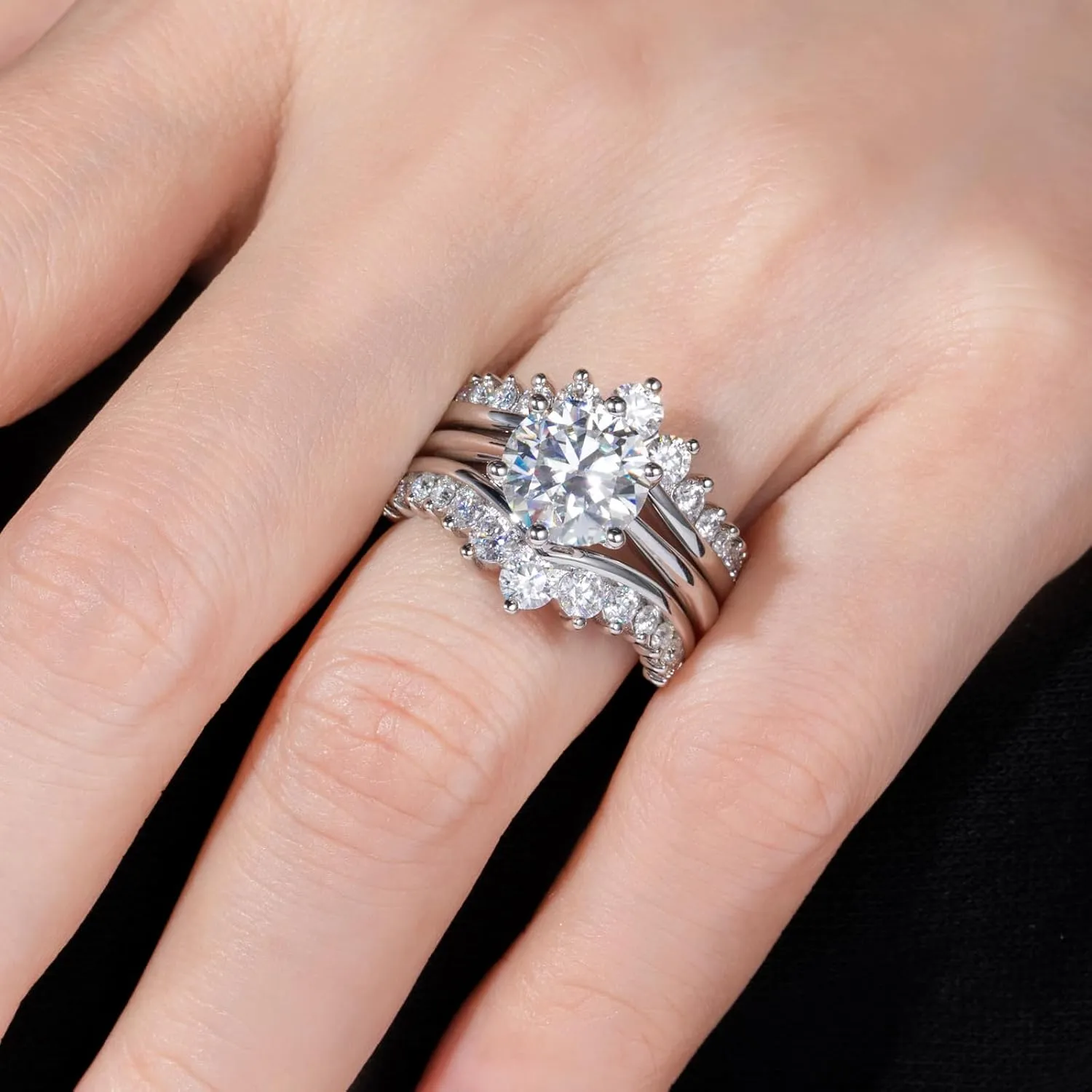 AnuClub Moissanite Engagement Rings Bridal Set 4.52cttw(3CT Center Stone) D Color VVS1 925 Sterling Silver 3-in-1 Wedding Promise Ring for Women with Certificate