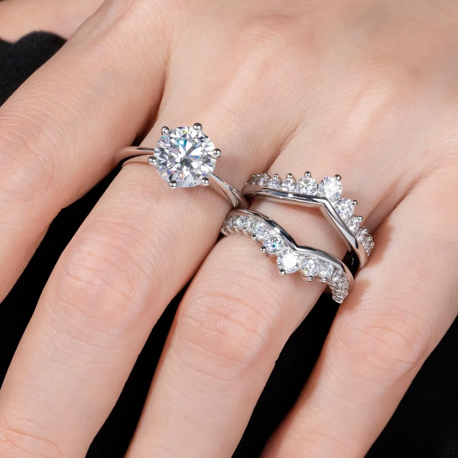 AnuClub Moissanite Engagement Rings Bridal Set 4.52cttw(3CT Center Stone) D Color VVS1 925 Sterling Silver 3-in-1 Wedding Promise Ring for Women with Certificate