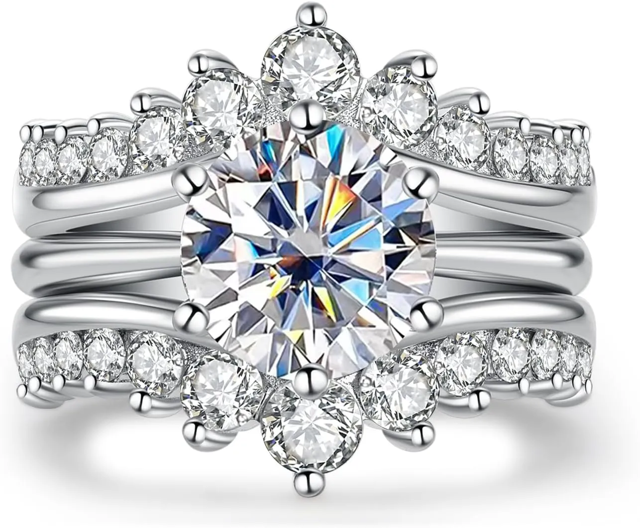 AnuClub Moissanite Engagement Rings Bridal Set 4.52cttw(3CT Center Stone) D Color VVS1 925 Sterling Silver 3-in-1 Wedding Promise Ring for Women with Certificate