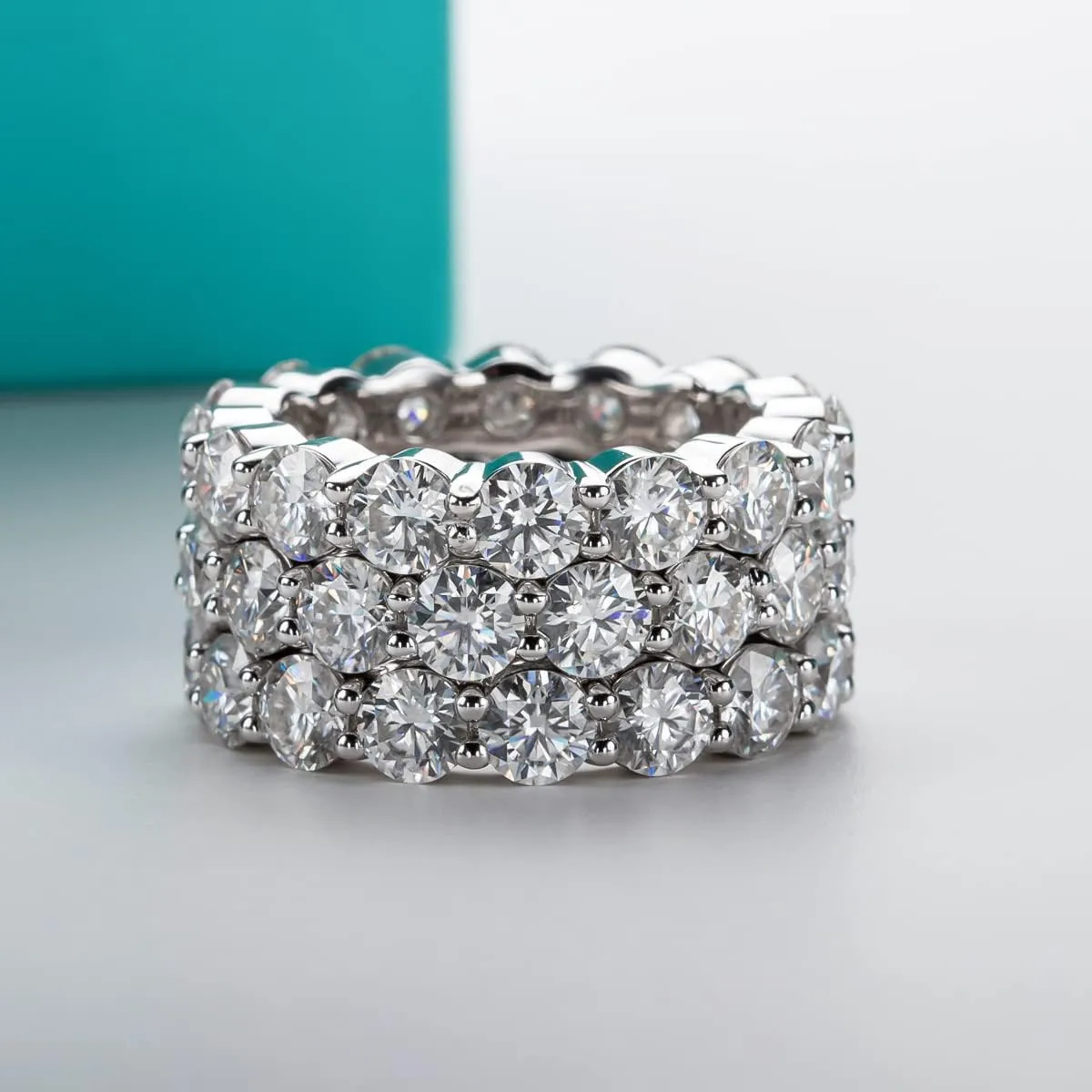 AnuClub Moissanite Eternity Ring, Round/Emerald/Princess Cut 5cttw D Color 925 Sterling Silver Wedding Band Rings for Women