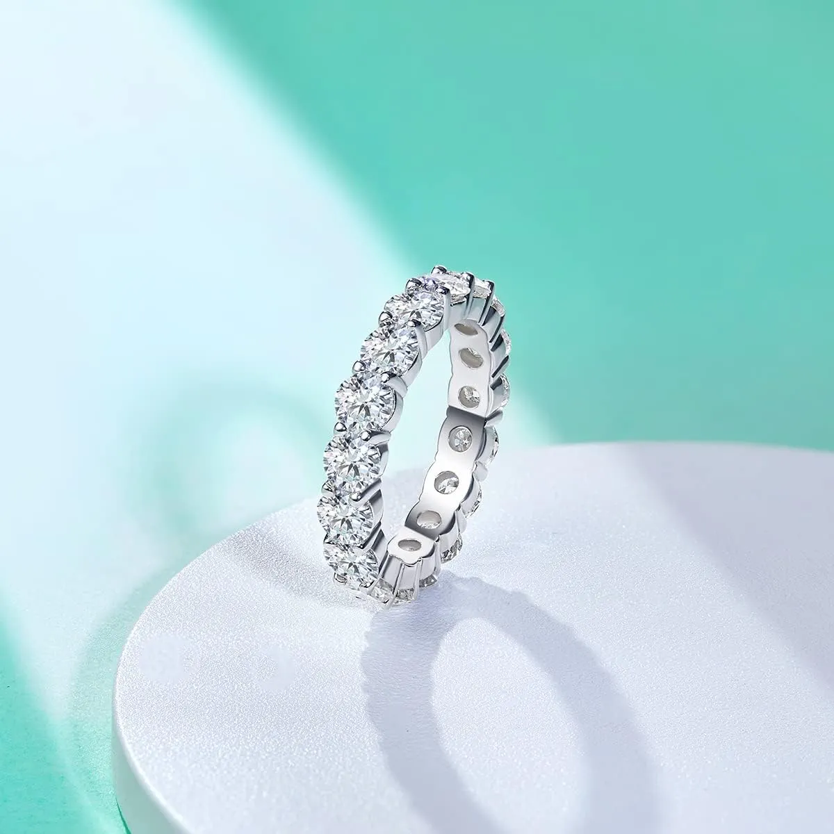 AnuClub Moissanite Eternity Ring, Round/Emerald/Princess Cut 5cttw D Color 925 Sterling Silver Wedding Band Rings for Women
