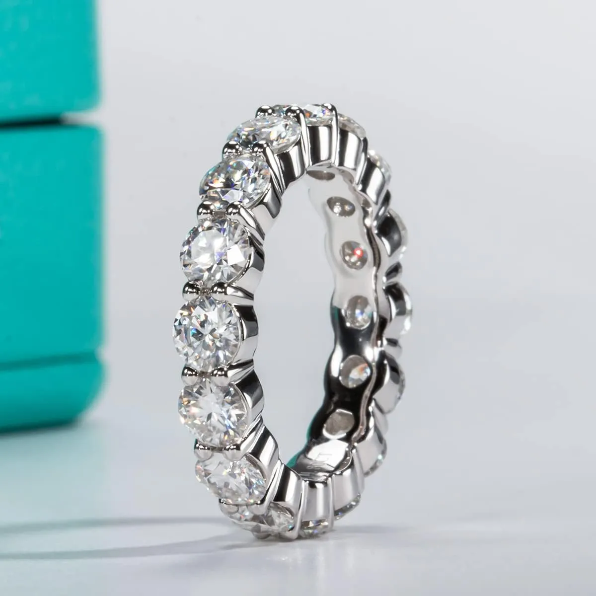 AnuClub Moissanite Eternity Ring, Round/Emerald/Princess Cut 5cttw D Color 925 Sterling Silver Wedding Band Rings for Women