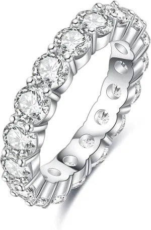 AnuClub Moissanite Eternity Ring, Round/Emerald/Princess Cut 5cttw D Color 925 Sterling Silver Wedding Band Rings for Women