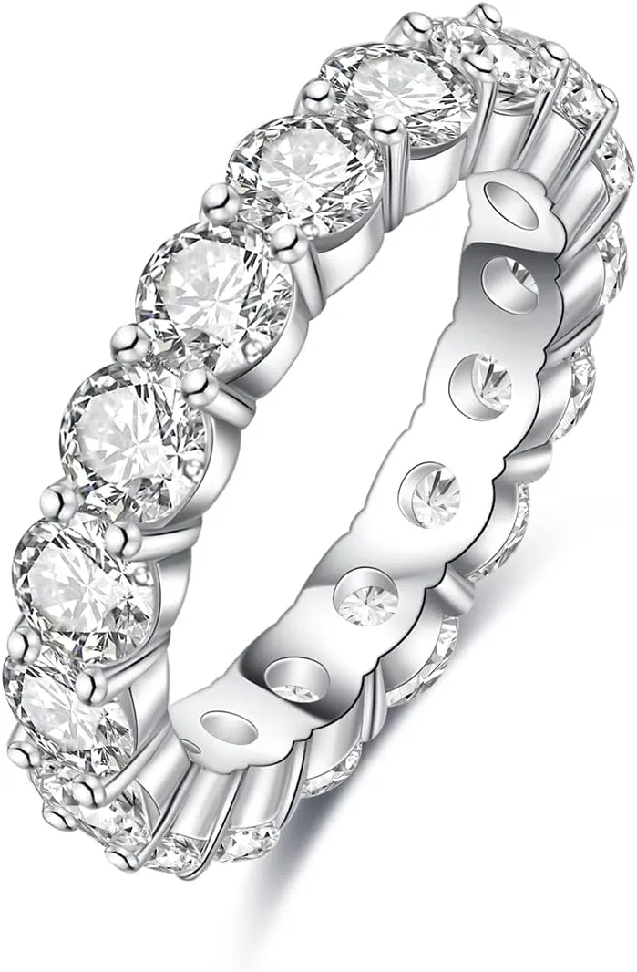 AnuClub Moissanite Eternity Ring, Round/Emerald/Princess Cut 5cttw D Color 925 Sterling Silver Wedding Band Rings for Women