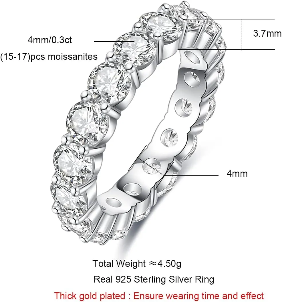 AnuClub Moissanite Eternity Ring, Round/Emerald/Princess Cut 5cttw D Color 925 Sterling Silver Wedding Band Rings for Women