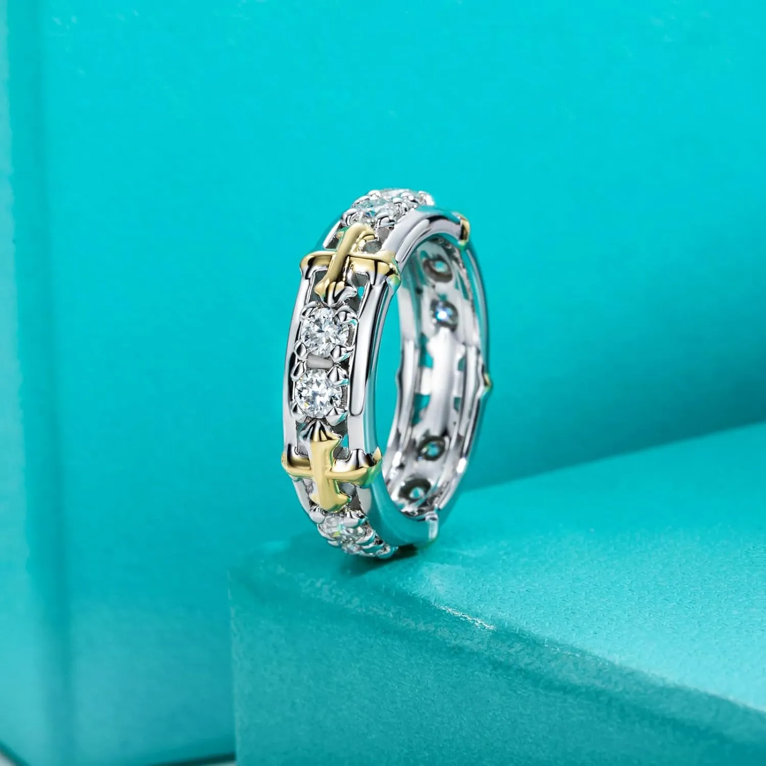 AnuClub Moissanite Wedding Band Eternity Rings for Men D Color VVS1 925 Sterling Silver Anniversary Band Ring with Certificate
