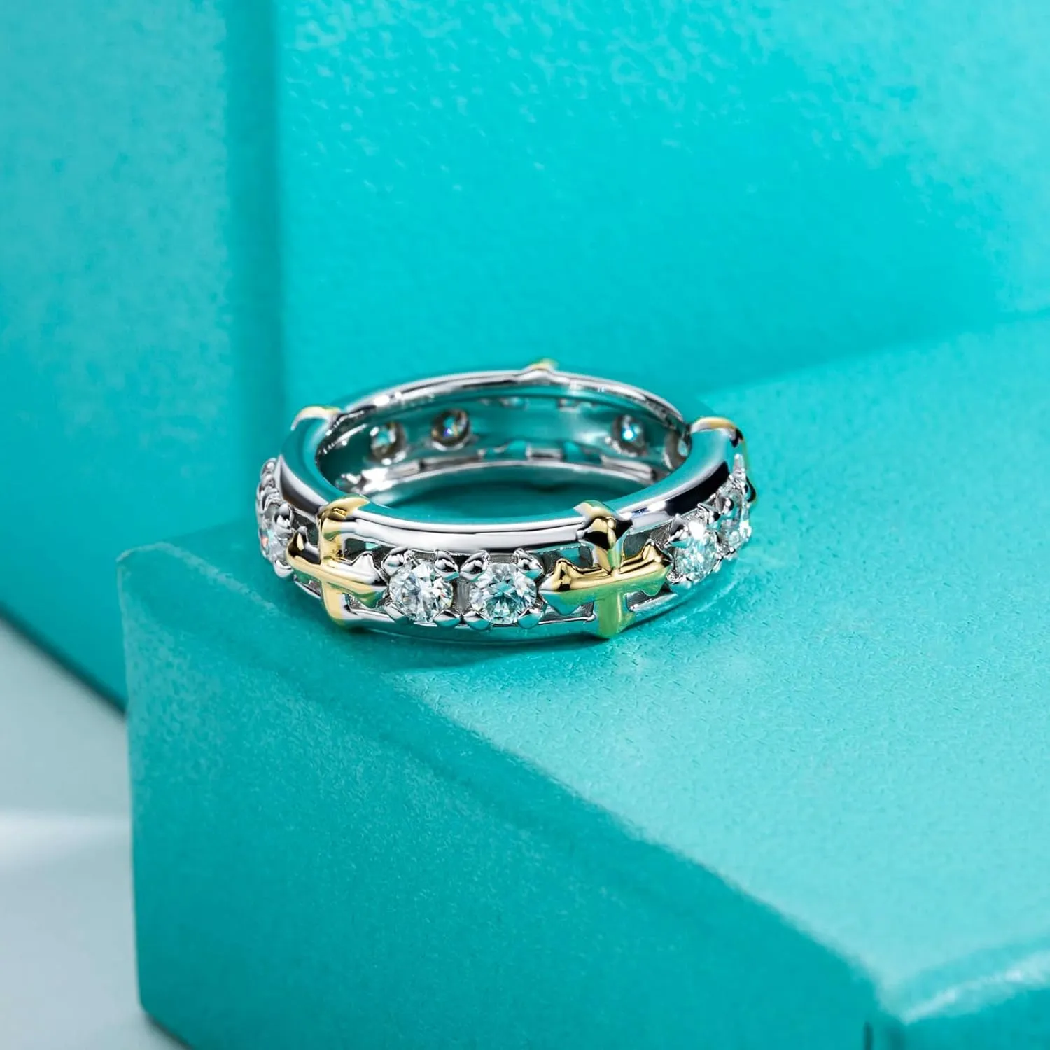 AnuClub Moissanite Wedding Band Eternity Rings for Men D Color VVS1 925 Sterling Silver Anniversary Band Ring with Certificate