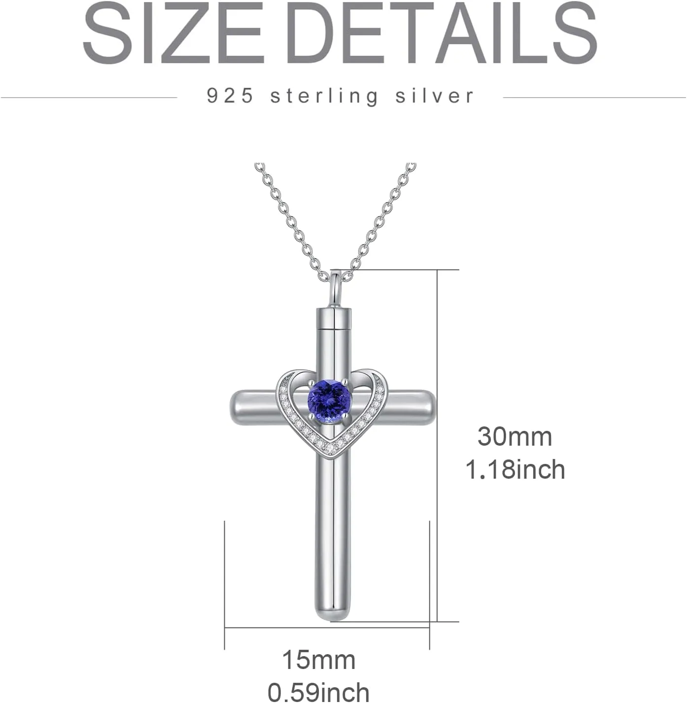 AOBOCO Cross Necklace for Ashes, Sterling Silver Birthstone Cross Urn Necklaces for Ashes Embellished with Crystals from Austria Keepsake Cremation Jewelry for Pet Human Ashes