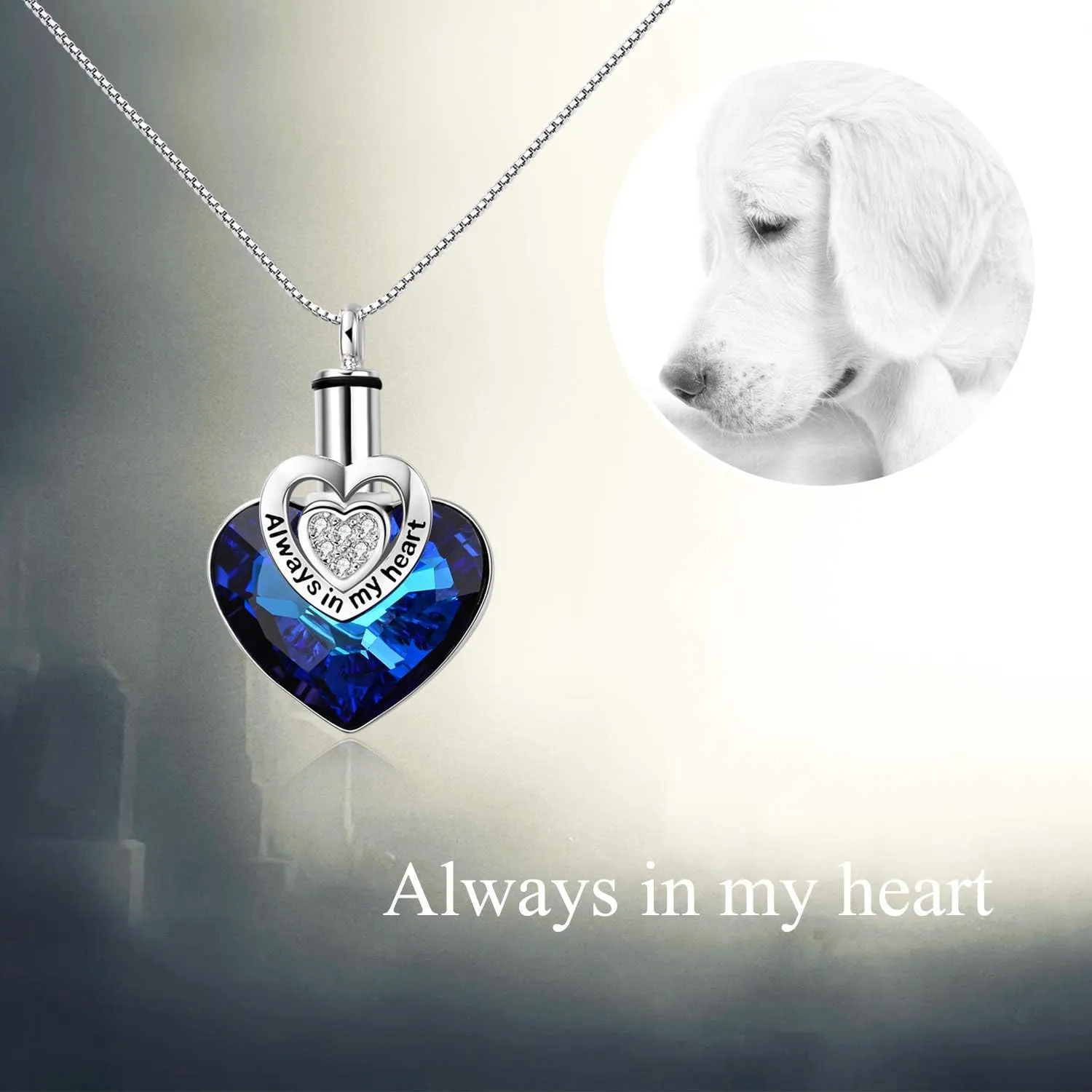 AOBOCO Heart URN Necklace S925 Sterling Silver Cremation Necklaces for Ashes Embellished with Crystals from Austria, Fine Keepsake Memorial Jewelry (Package including a Necklace/Pin/Funnel)