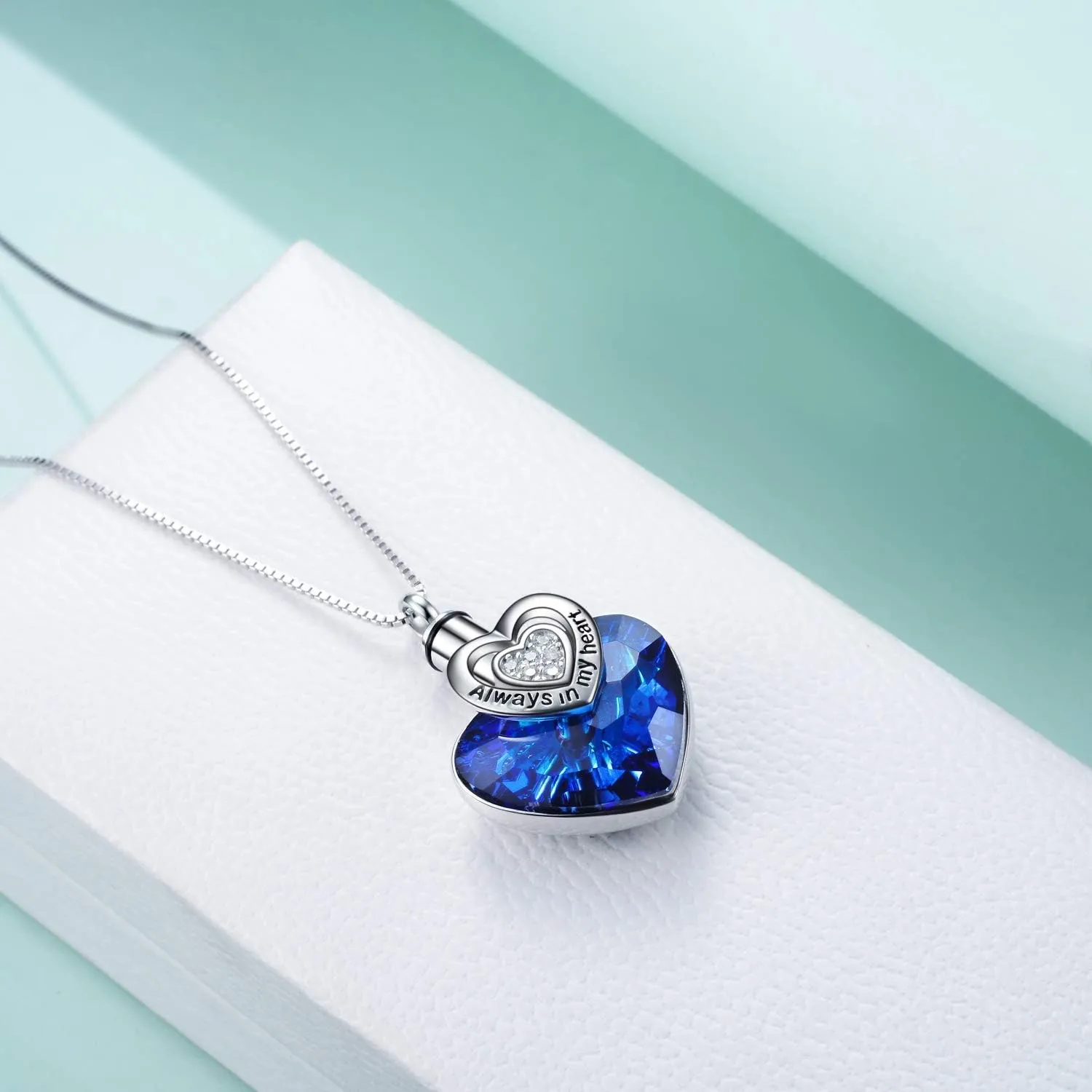 AOBOCO Heart URN Necklace S925 Sterling Silver Cremation Necklaces for Ashes Embellished with Crystals from Austria, Fine Keepsake Memorial Jewelry (Package including a Necklace/Pin/Funnel)
