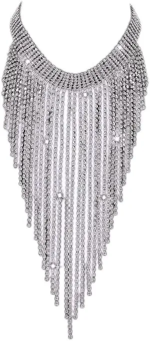 Aomcisi Fashion Women Sexy Rhinestone Bib Choker Necklace Tassel Long Chain Necklace