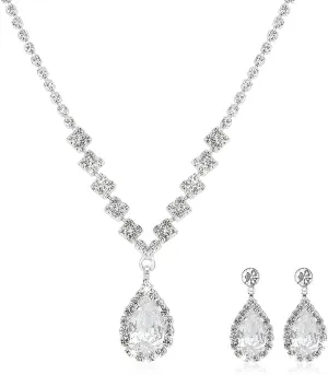 AOPRIE Silver Jewelry Set for Women Necklace Earrings Party Prom Brides