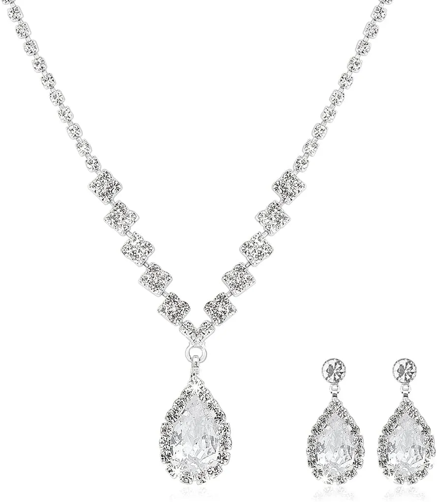 AOPRIE Silver Jewelry Set for Women Necklace Earrings Party Prom Brides