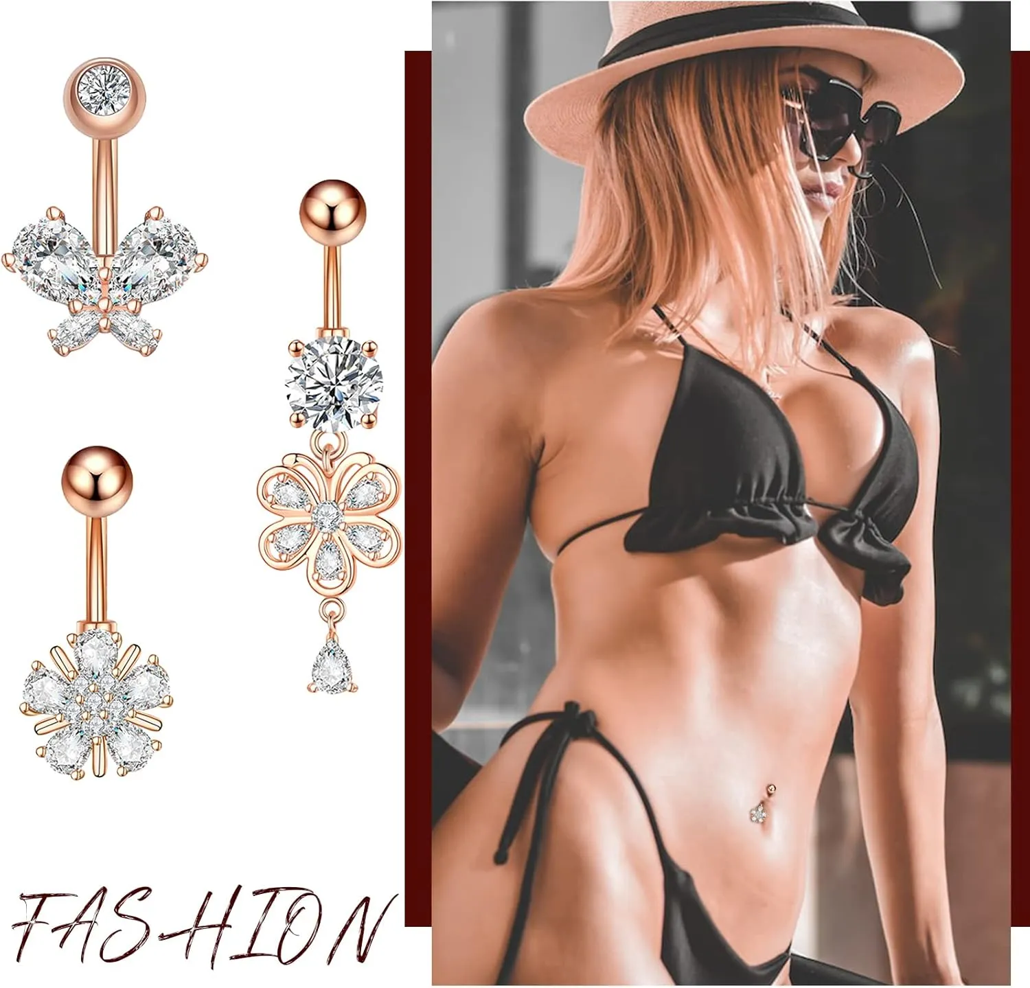 Aroncent 3Pcs 14G Stainless Steel Belly Button Ring for Women Navel Rings Barbell CZ Body Piercing Jewelry
