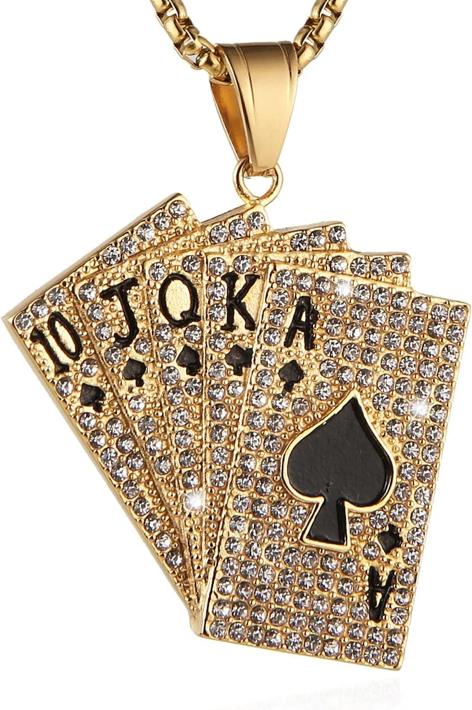 AsAlways 18K Gold Plated Playing Card Necklace for Men Stainless Steel Ace of Spade Poker Hip Hop Cubic Zirconia Pendant Necklace Jewelry Gift