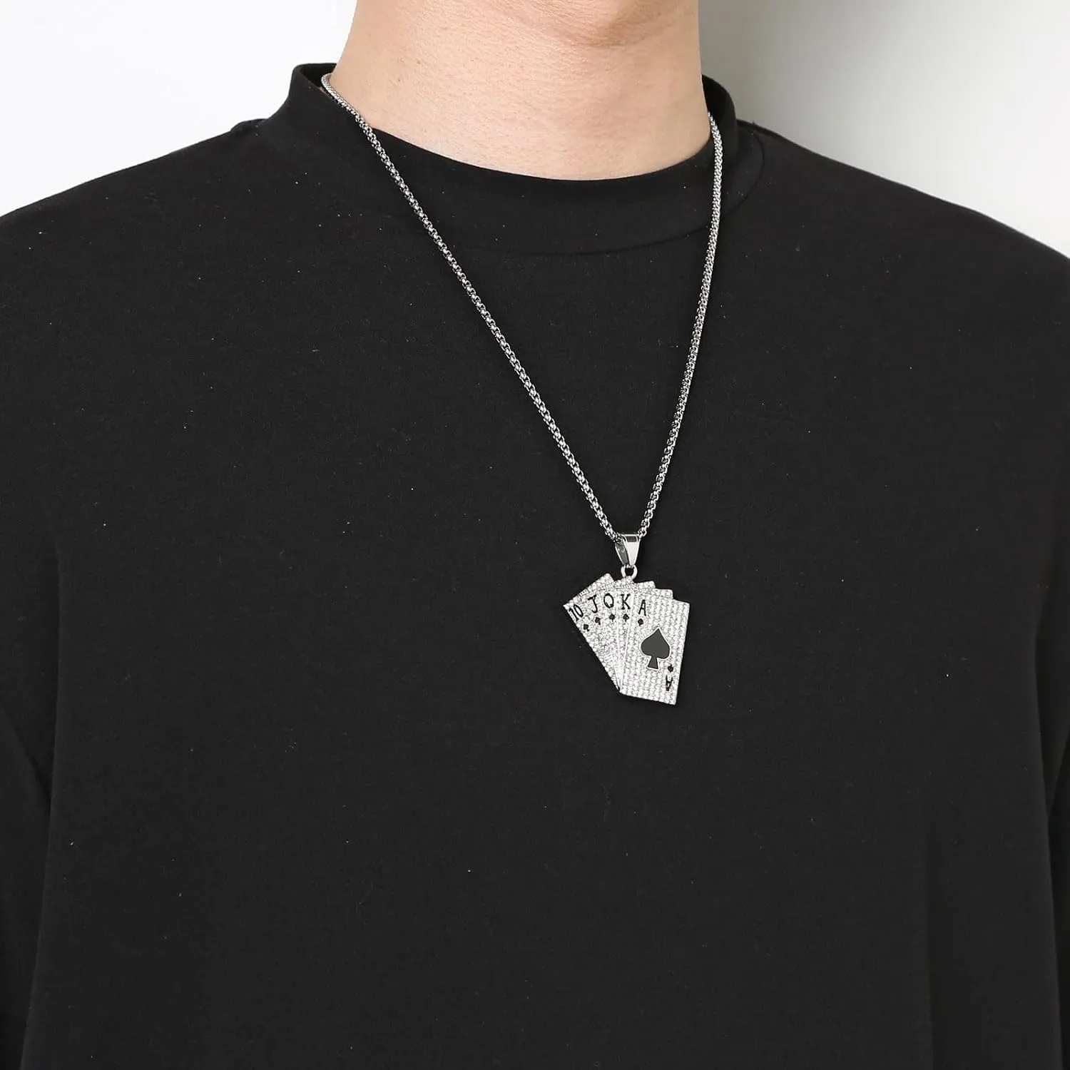 AsAlways 18K Gold Plated Playing Card Necklace for Men Stainless Steel Ace of Spade Poker Hip Hop Cubic Zirconia Pendant Necklace Jewelry Gift