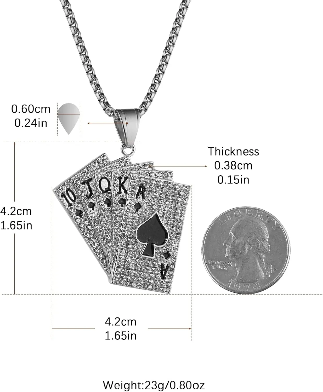 AsAlways 18K Gold Plated Playing Card Necklace for Men Stainless Steel Ace of Spade Poker Hip Hop Cubic Zirconia Pendant Necklace Jewelry Gift