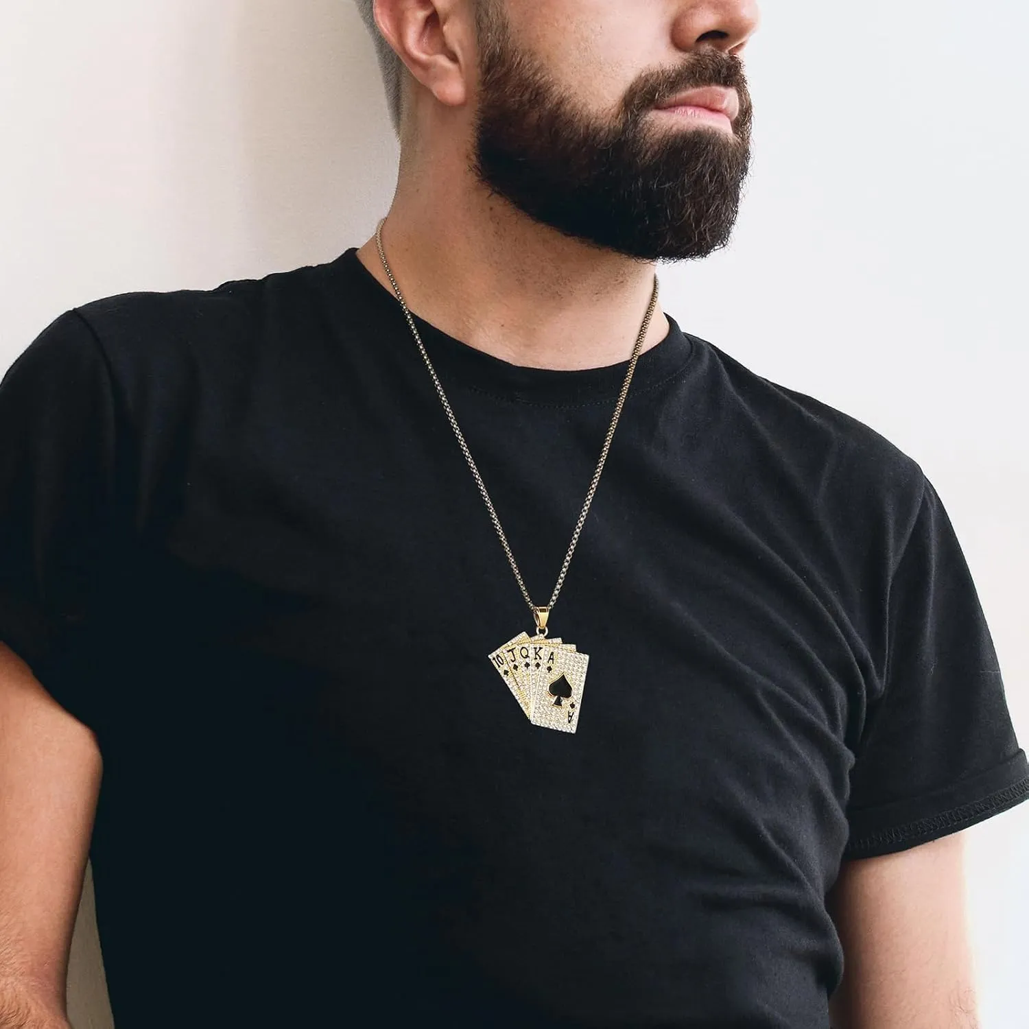 AsAlways 18K Gold Plated Playing Card Necklace for Men Stainless Steel Ace of Spade Poker Hip Hop Cubic Zirconia Pendant Necklace Jewelry Gift