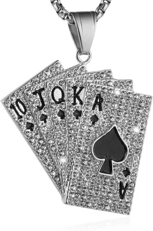 AsAlways 18K Gold Plated Playing Card Necklace for Men Stainless Steel Ace of Spade Poker Hip Hop Cubic Zirconia Pendant Necklace Jewelry Gift