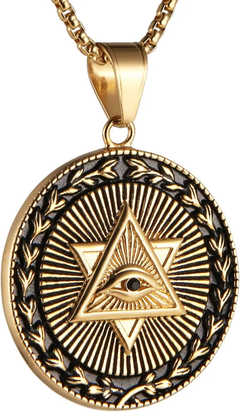 AsAlways Eye of Providence Pyramid Freemasonry Pendant Star of David All-seeing Eye Masonic Necklace with 22" 2" Chain