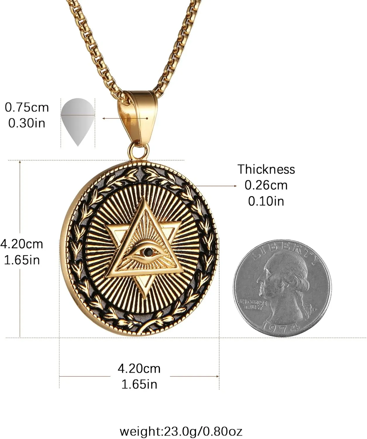 AsAlways Eye of Providence Pyramid Freemasonry Pendant Star of David All-seeing Eye Masonic Necklace with 22" 2" Chain