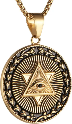AsAlways Eye of Providence Pyramid Freemasonry Pendant Star of David All-seeing Eye Masonic Necklace with 22" 2" Chain