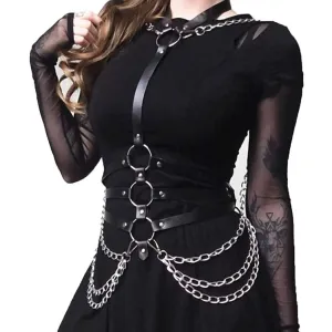 Asooll Leather Harness Waist Chains Belt Black Body Harness Fashion Belly Belts Accessories Jewelry for Women