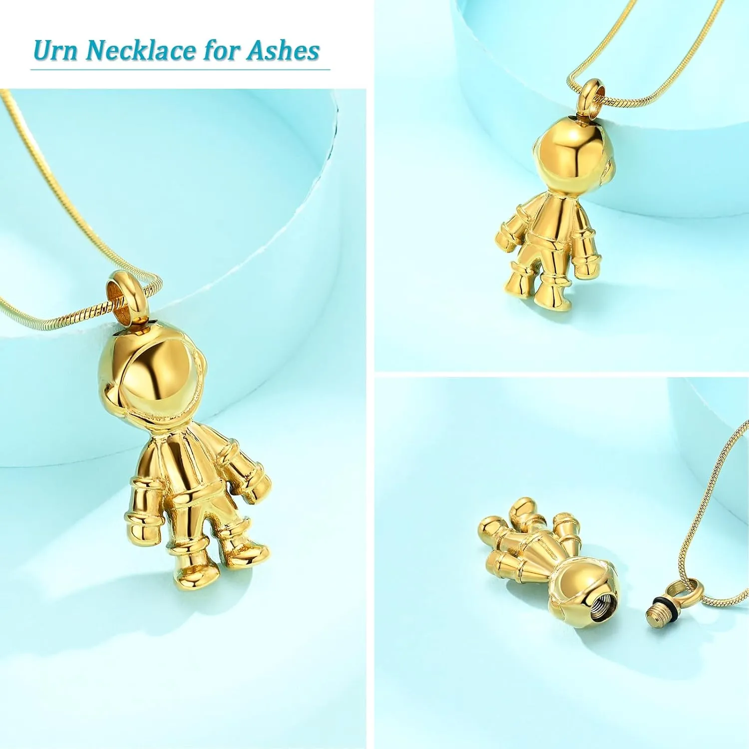 Astronaut Urn Necklace for Ashes Cremation Jewelry for Women Men Stainless Steel Spaceman Memorial Necklaces Ash Holder for Human Pets Keepsake Jewelry for Loved Ones with Fill Tool