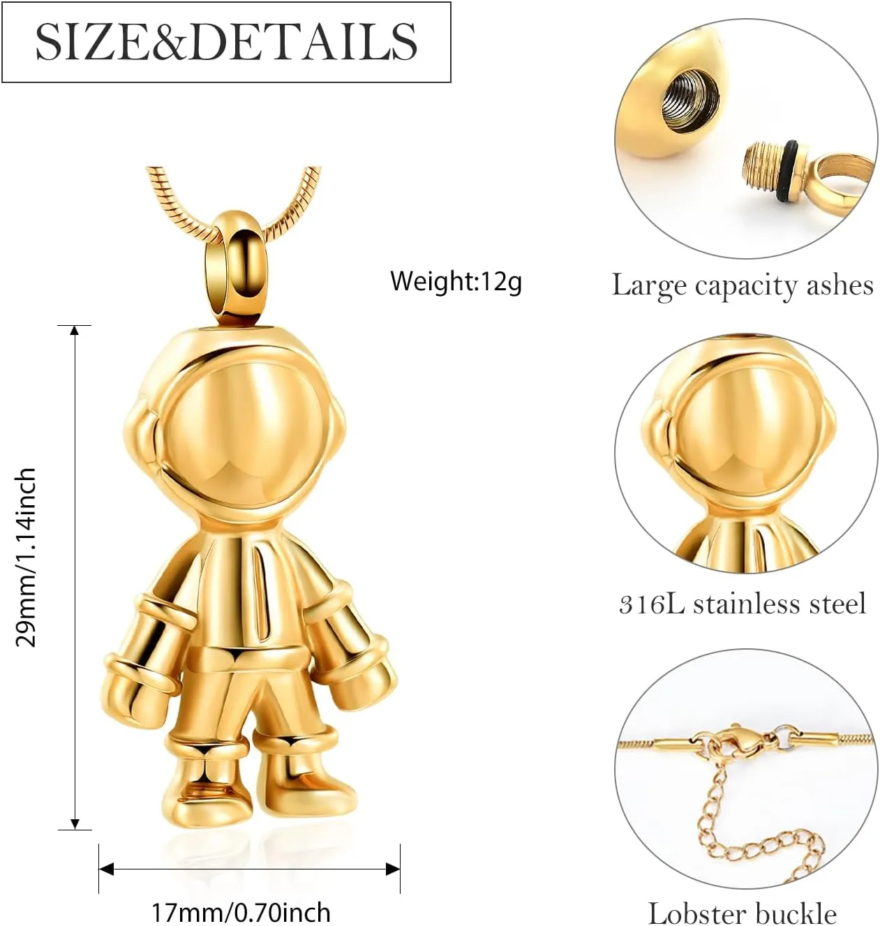 Astronaut Urn Necklace for Ashes Cremation Jewelry for Women Men Stainless Steel Spaceman Memorial Necklaces Ash Holder for Human Pets Keepsake Jewelry for Loved Ones with Fill Tool